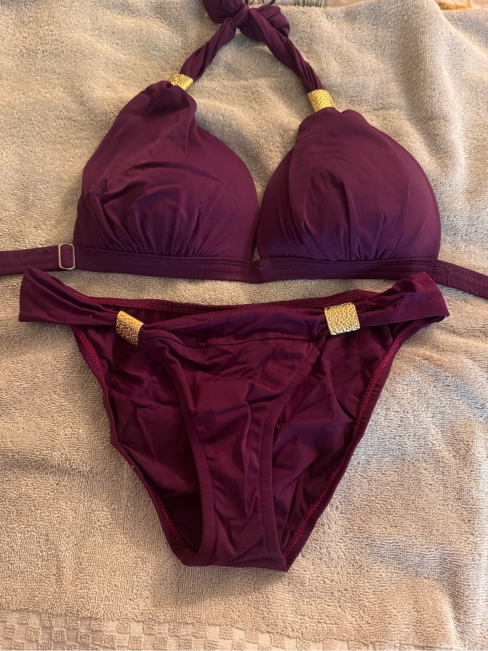 VENUS Deep Plum Halter Bikini with Gold Accents